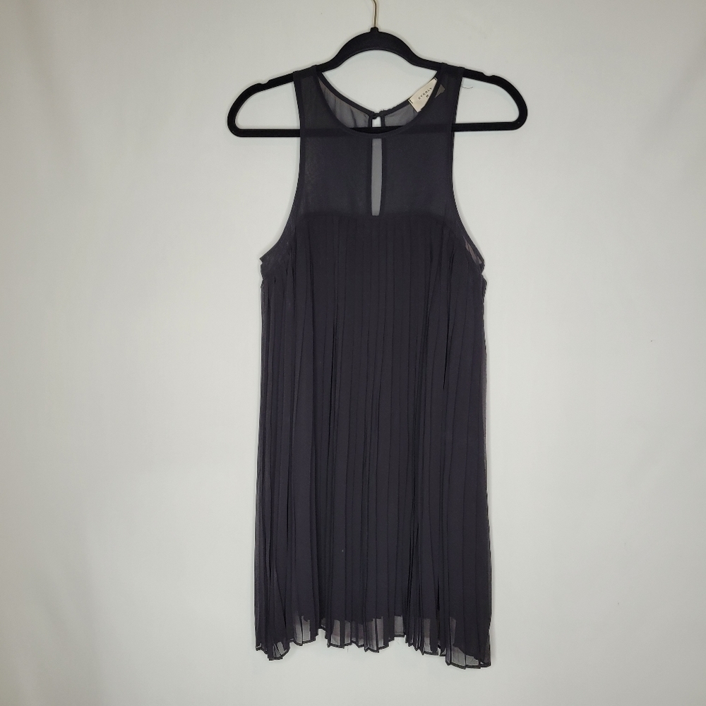 Everly Black Pleated Mesh Upper Sleeves Dress - Picture 5 of 13